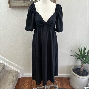 NWT Abercrombie & Fitch Womens Black Woven Sweetheart Neck Tie Back Midi Dress